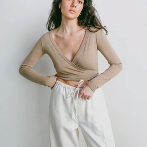 Ozma dance wrap silk noil top tea *imperfect*